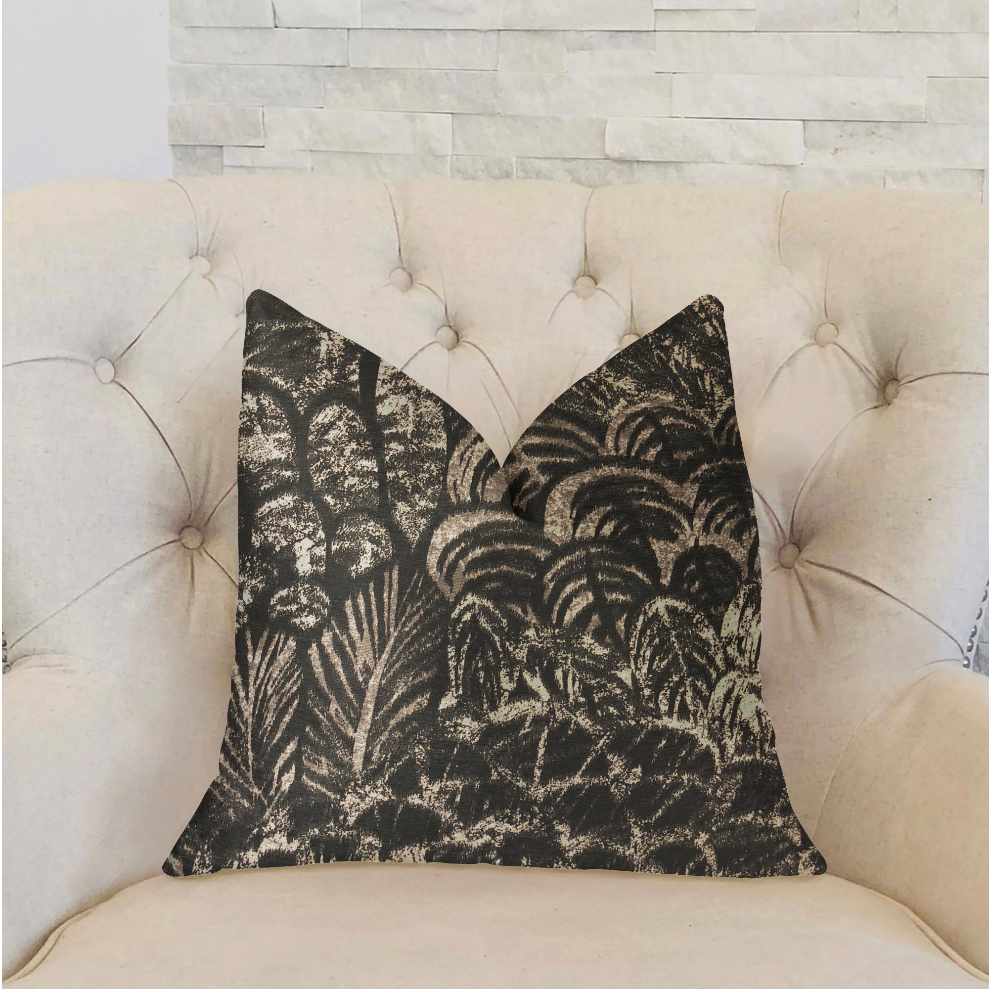 Rowan Gale Black and Beige Luxury Throw Pillow showcasing its elegant design and soft cotton fabric, perfect for home decor.