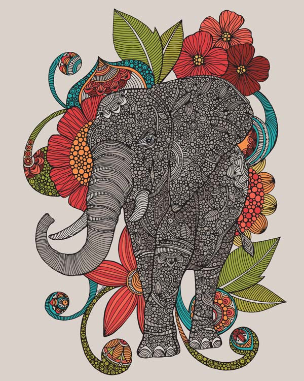 A vibrant artwork of Ruby the Elephant printed on 8x10 photographic paper, showcasing intricate details and colors.