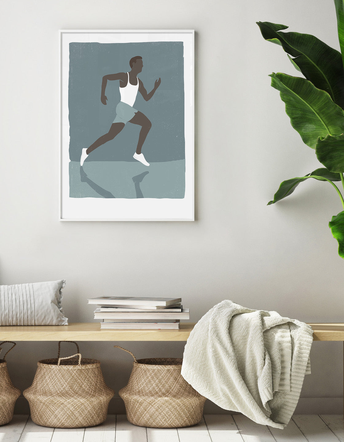 Vintage screenprint style running art print showcasing a runner in motion, perfect for marathon enthusiasts.