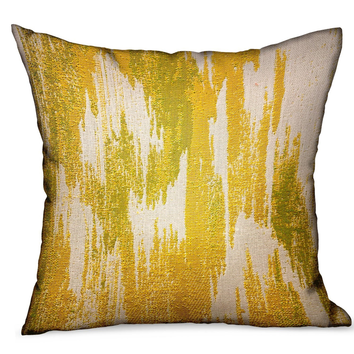 Saffron Love Yellow Ikat Luxury Throw Pillow featuring a vibrant yellow color and elegant Ikat pattern, perfect for indoor and outdoor use.