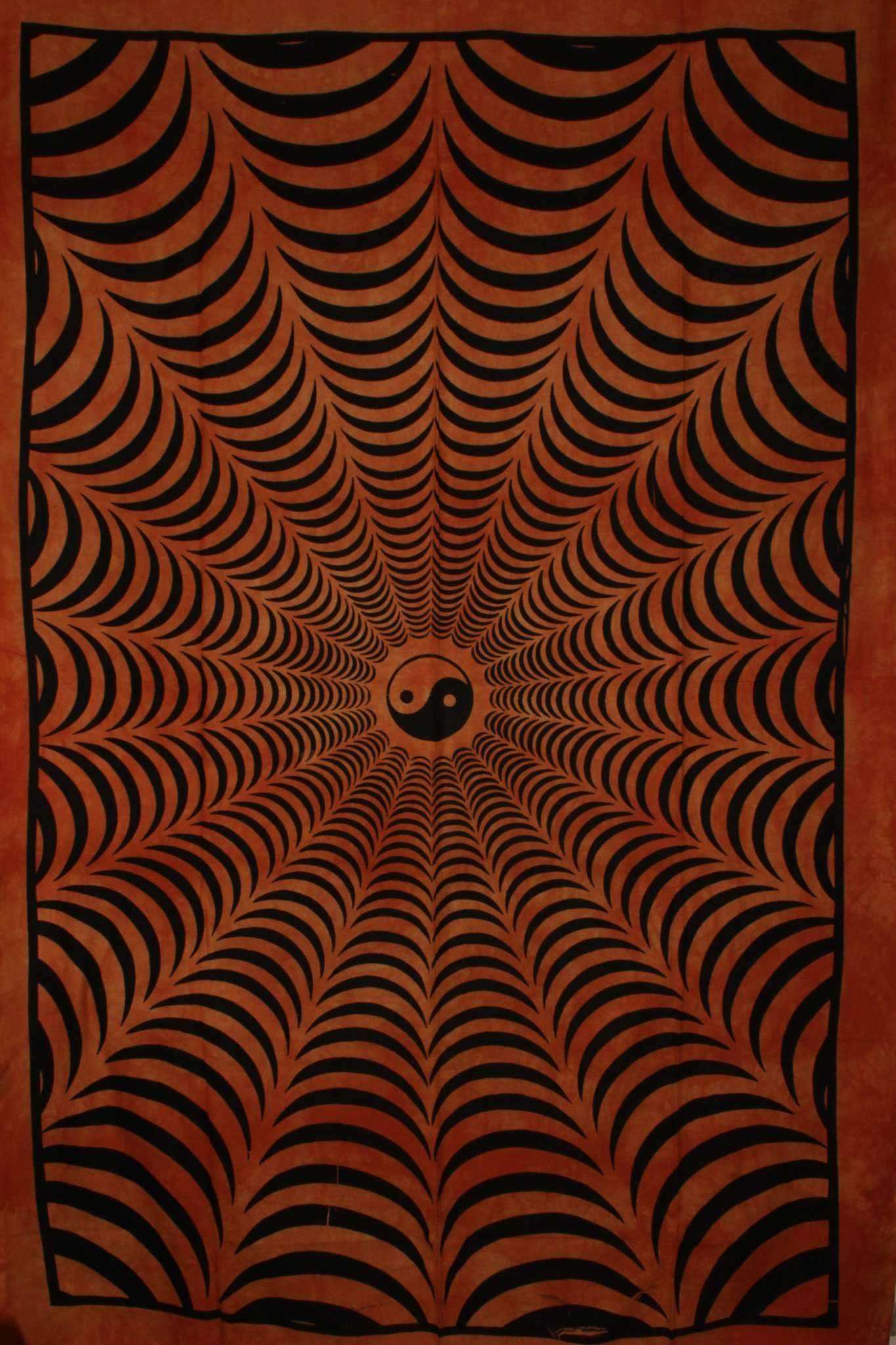 Saffron Trippy Yin Yang 3D Hand-loom Style Tapestry featuring vibrant colors and intricate patterns, perfect for wall decor.