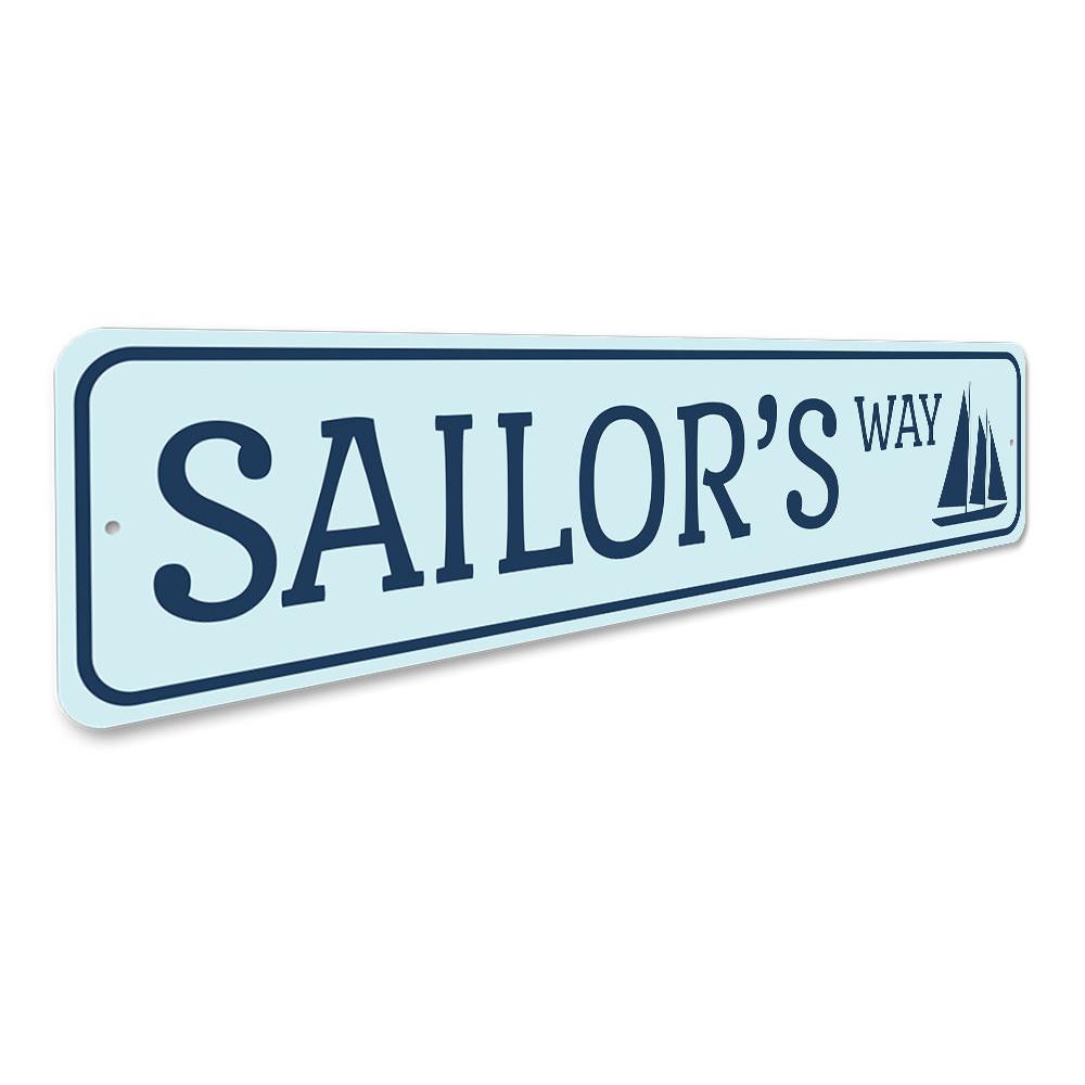 Sailors Way Sign made of high-quality aluminum, featuring nautical design elements, perfect for beach-themed decor.