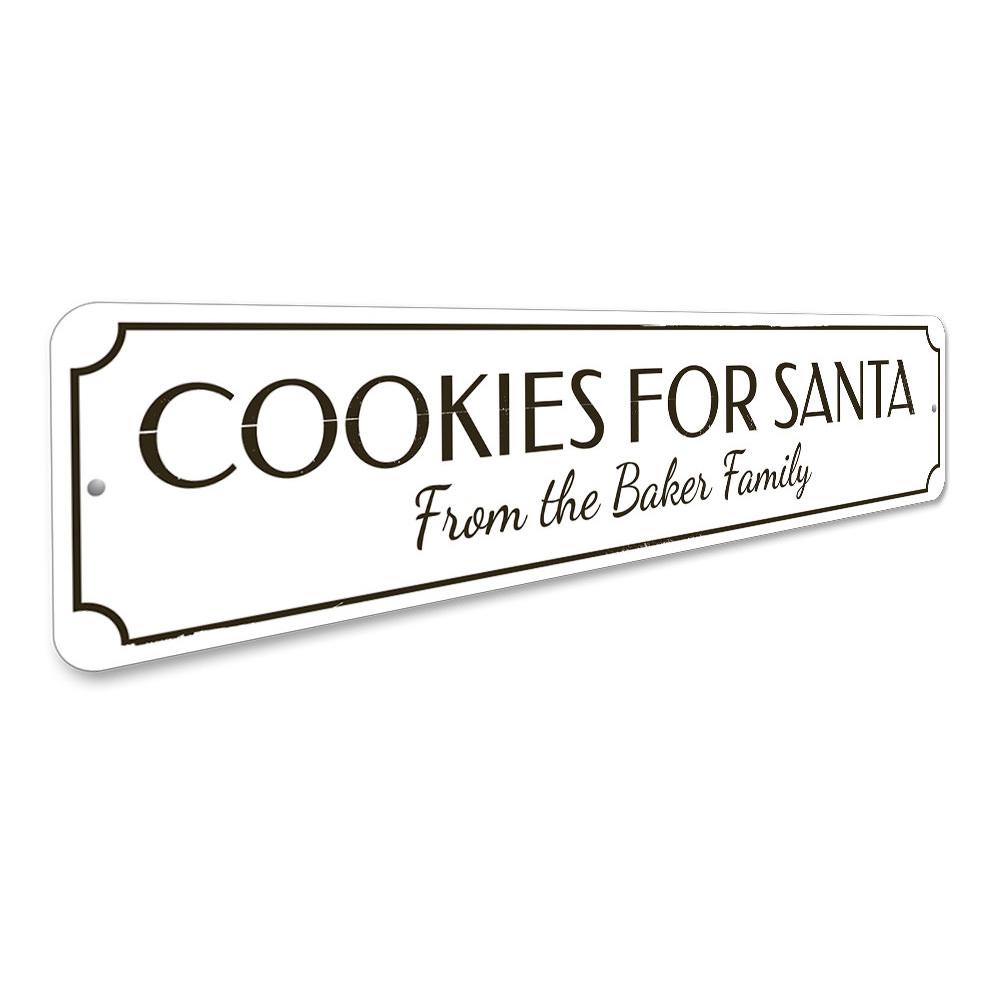 A festive Santa's Cookies Sign featuring vibrant colors and holiday-themed design, perfect for Christmas decorations.
