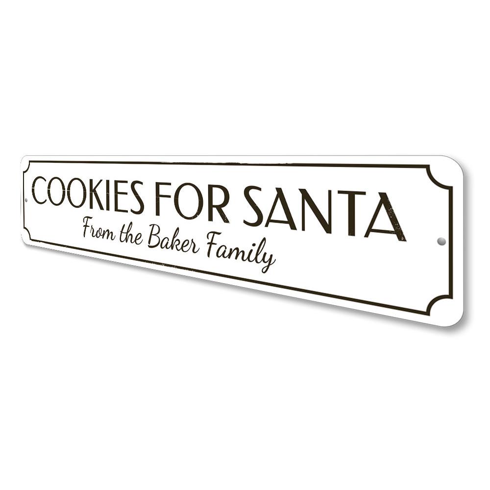 A festive Santa's Cookies Sign featuring vibrant colors and holiday-themed design, perfect for Christmas decorations.