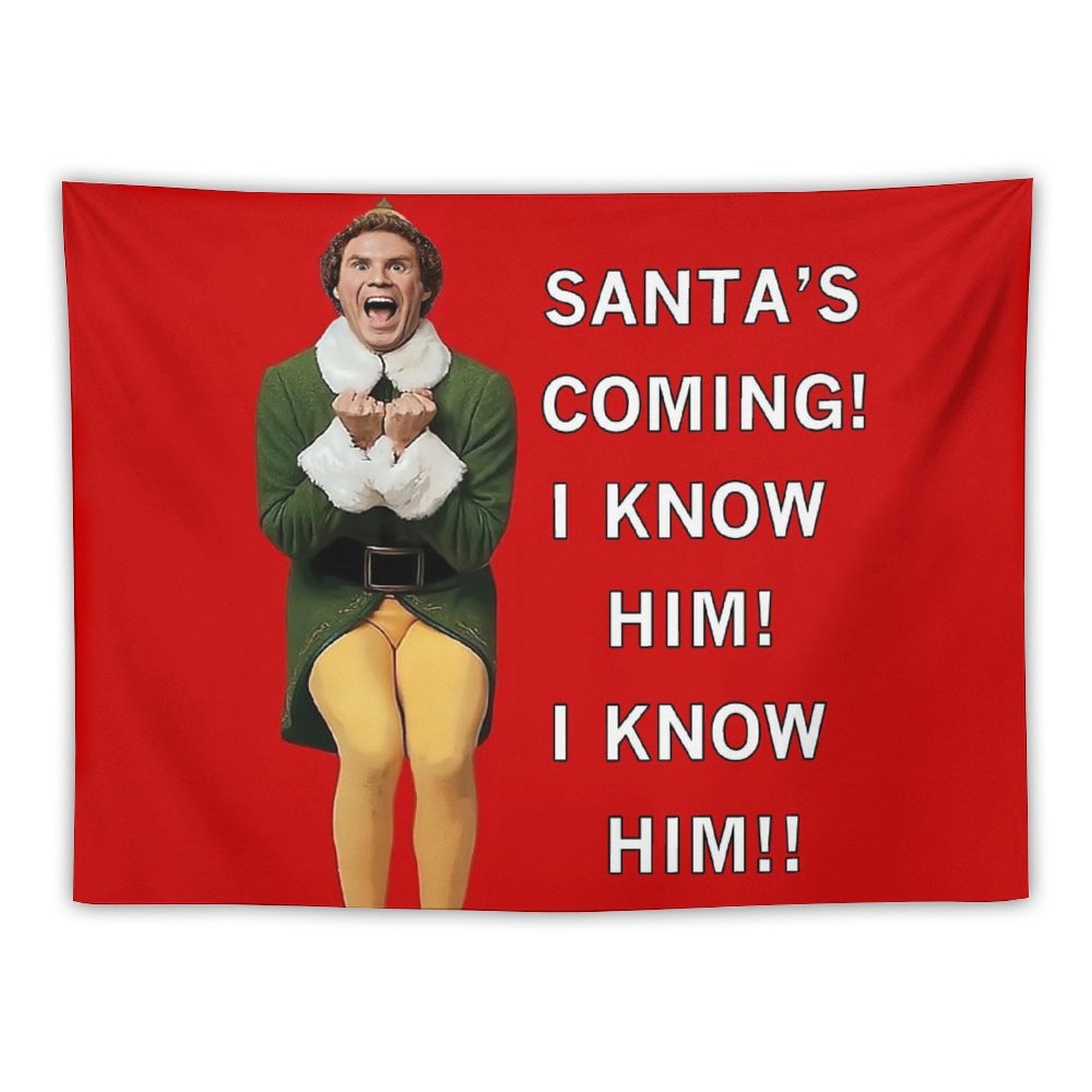 Santa's Coming! I Know Him! Tapestry featuring vibrant colors and festive design, perfect for holiday decor.