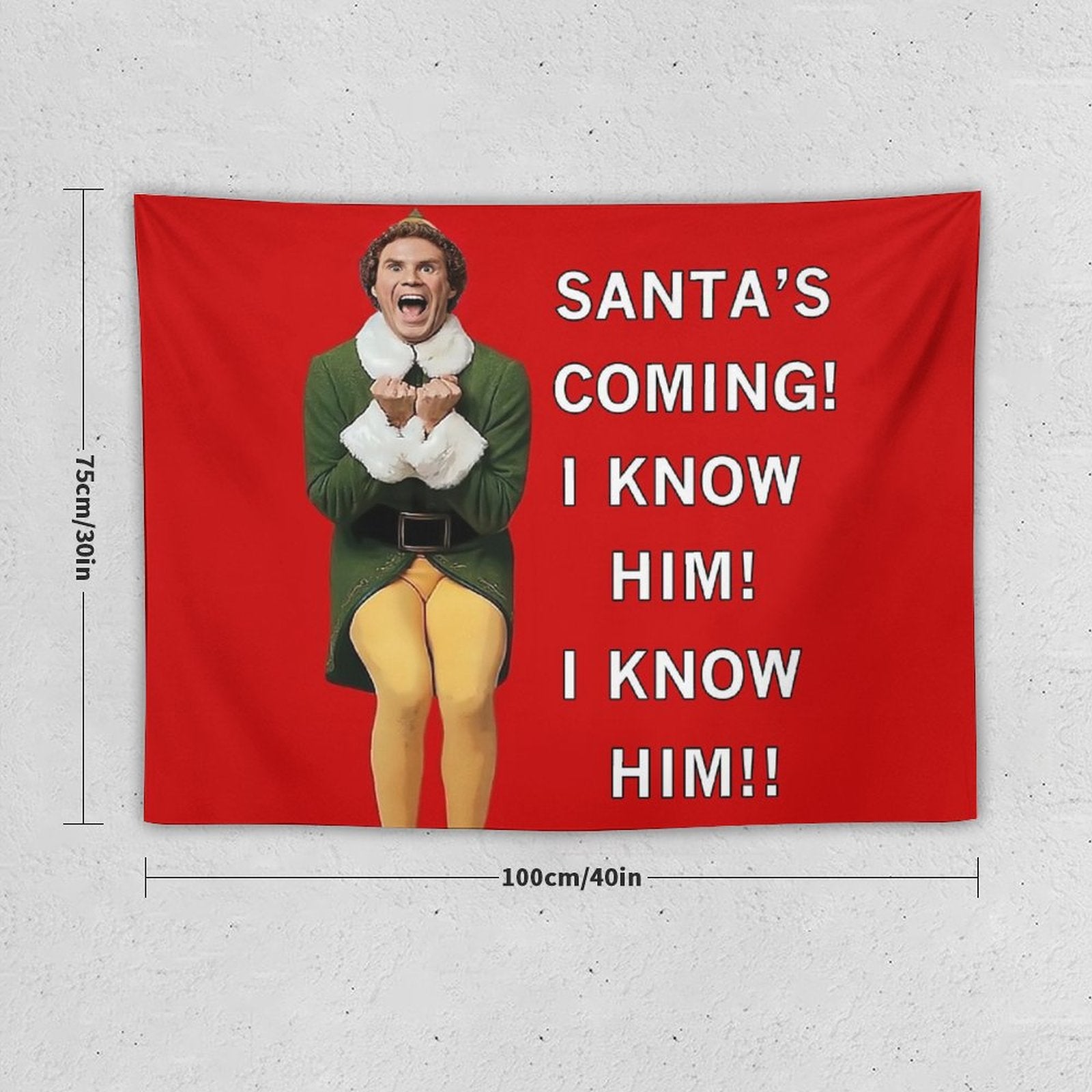 Santa's Coming! I Know Him! Tapestry featuring vibrant colors and festive design, perfect for holiday decor.