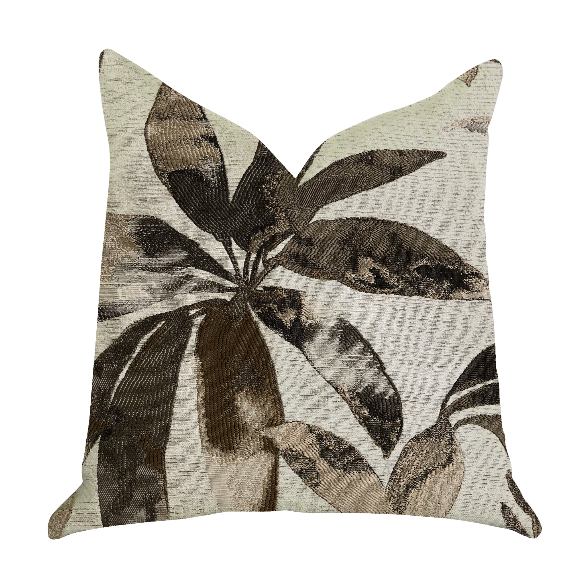 Santorini Cove luxury throw pillow in beige and brown tones, showcasing elegant design and quality craftsmanship.