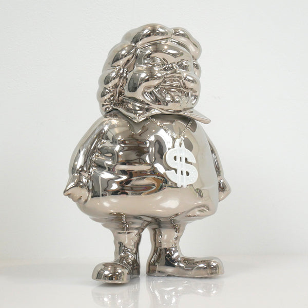 Mc Supersized Platinum sculpture by Ron English, hand-painted porcelain, limited edition of 50, 22 cm tall.