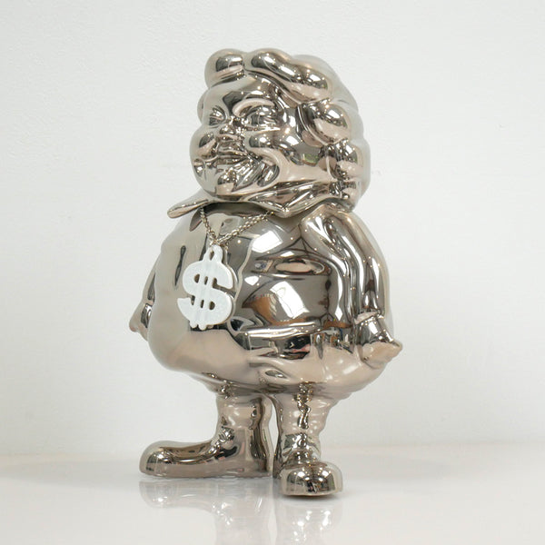 Mc Supersized Platinum sculpture by Ron English, hand-painted porcelain, limited edition of 50, 22 cm tall.