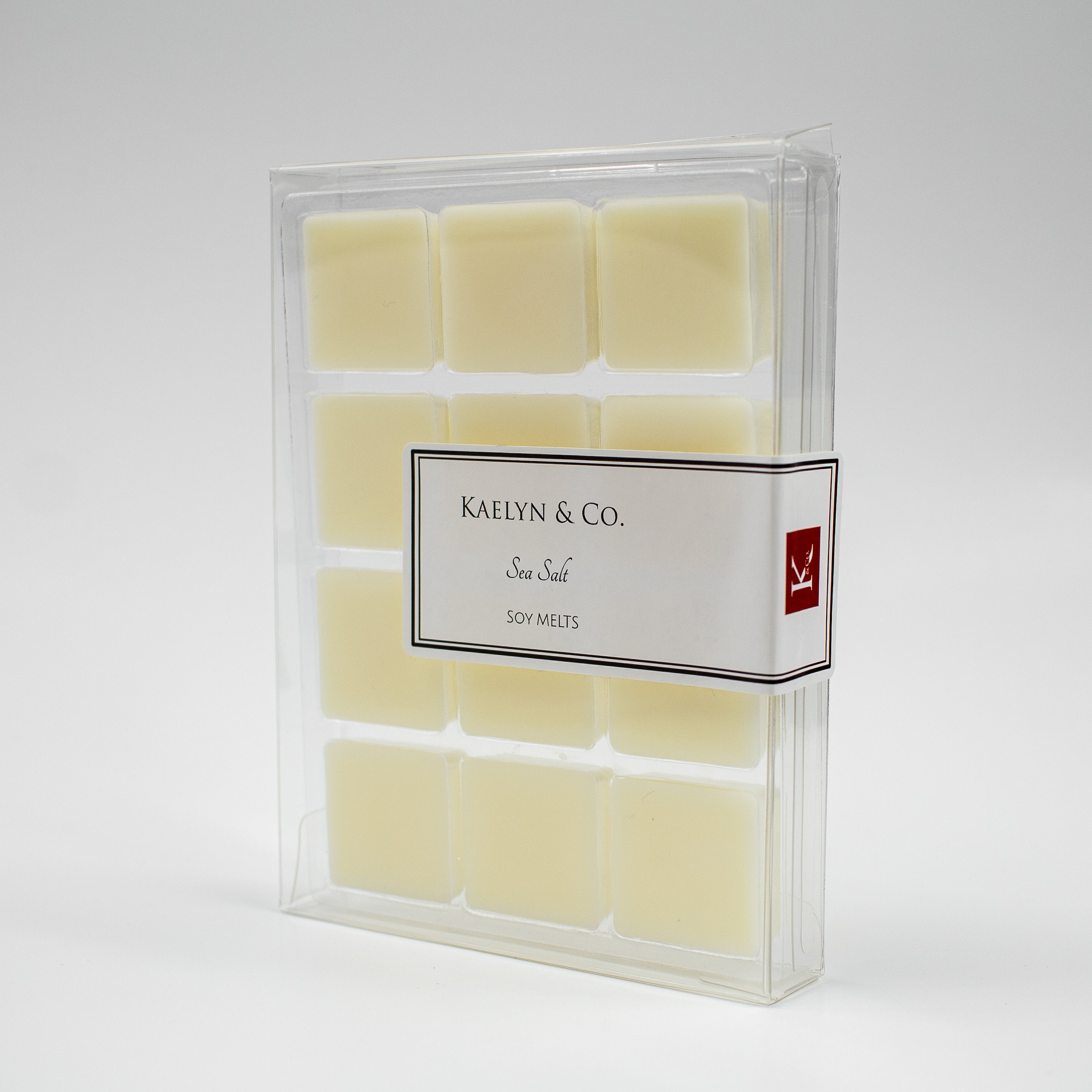 A pack of Sea Salt Soy Wax Melts featuring twelve cubes, showcasing their elegant floral and musk scent.