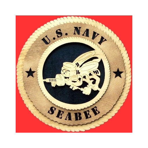 9-inch SeaBee Wall Tribute wooden emblem handcrafted by American Veterans, showcasing intricate details and a proud military design.
