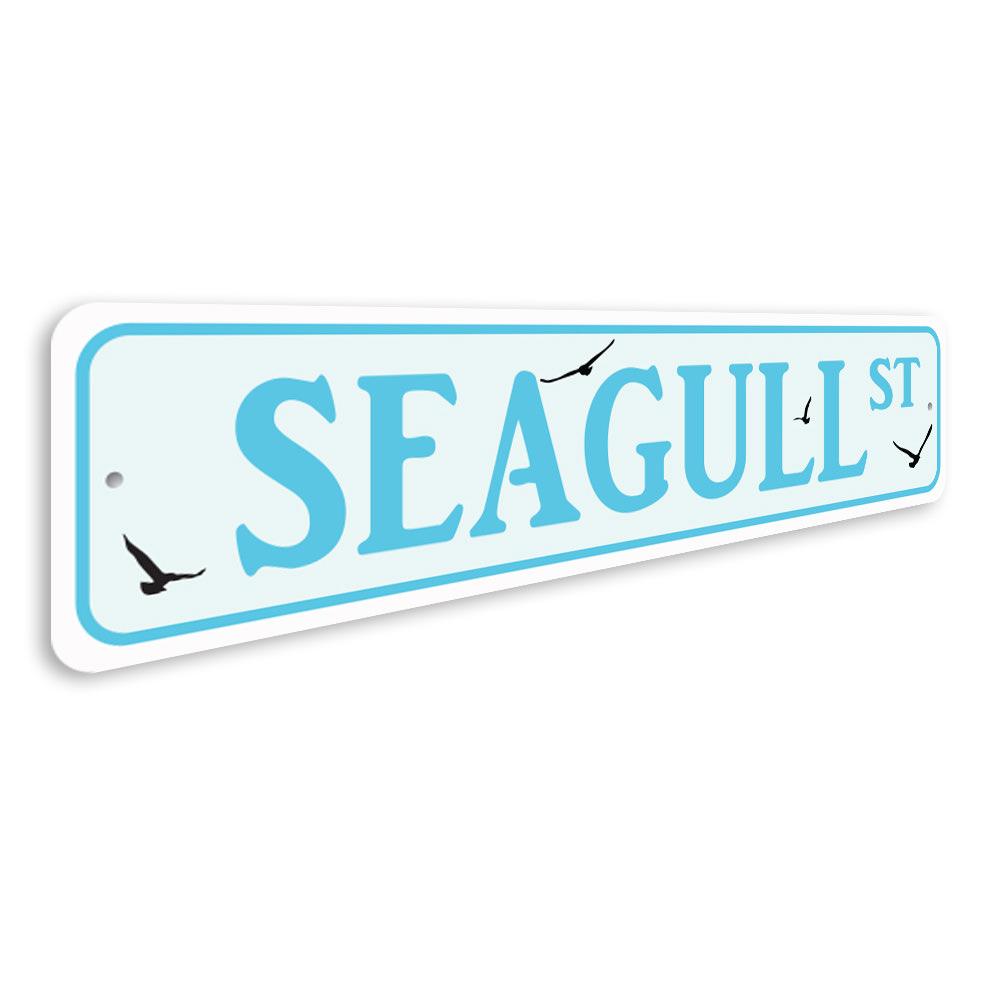Seagull Street Sign made of quality aluminum, featuring vibrant colors and a unique design, perfect for home decor.