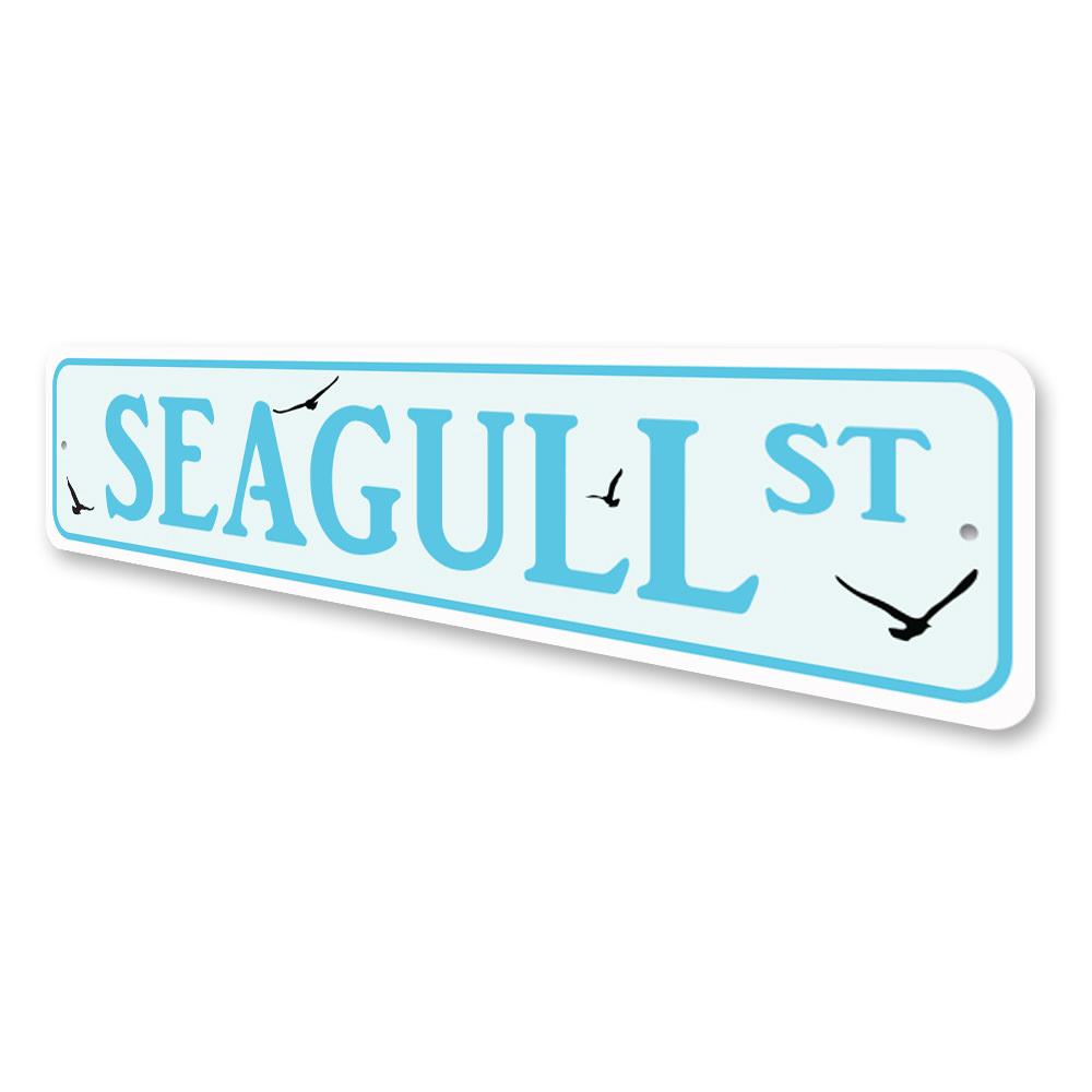 Seagull Street Sign made of quality aluminum, featuring vibrant colors and a unique design, perfect for home decor.