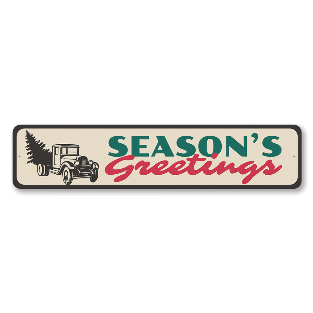 Season's Greetings Tree Sign featuring festive design, perfect for holiday decor and personalized gifts.