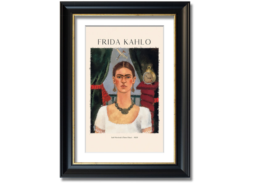 Frida Kahlo's Self Portrait (Time Flies) - 1929, printed on coated polyester canvas, framed and ready to hang.
