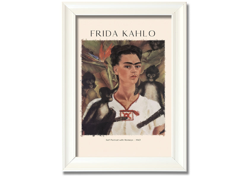 Frida Kahlo's Self Portrait With Monkeys, vibrant canvas print mounted on a box frame.