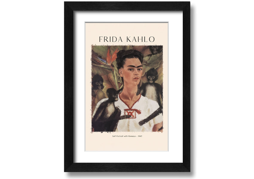 Frida Kahlo's Self Portrait With Monkeys, vibrant canvas print mounted on a box frame.