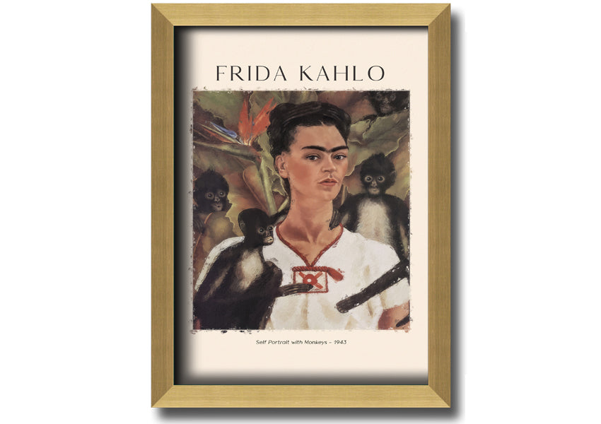 Frida Kahlo's Self Portrait With Monkeys, vibrant canvas print mounted on a box frame.