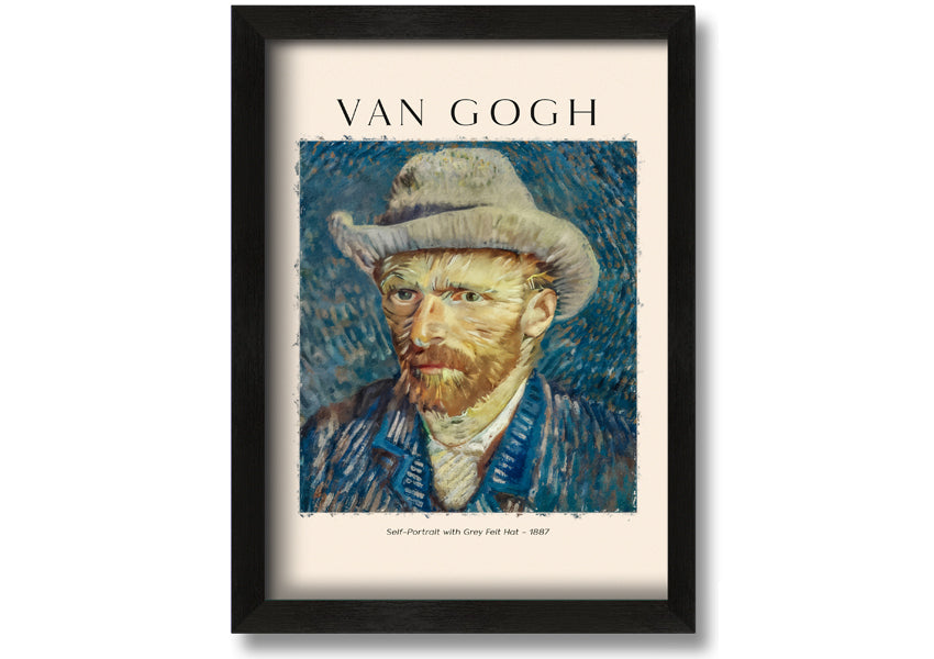 A detailed reproduction of Van Gogh's Self-Portrait With Grey Felt Hat, showcasing vibrant colors and textures on a canvas.