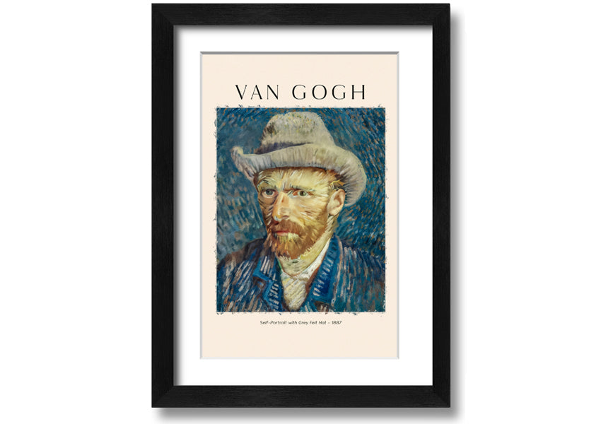 A detailed reproduction of Van Gogh's Self-Portrait With Grey Felt Hat, showcasing vibrant colors and textures on a canvas.
