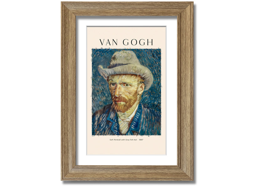 A detailed reproduction of Van Gogh's Self-Portrait With Grey Felt Hat, showcasing vibrant colors and textures on a canvas.