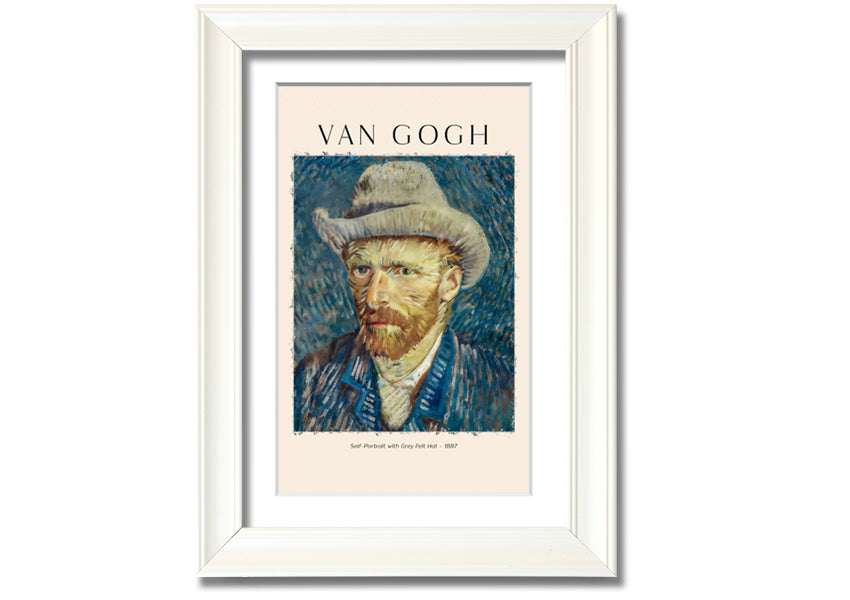 A detailed reproduction of Van Gogh's Self-Portrait With Grey Felt Hat, showcasing vibrant colors and textures on a canvas.