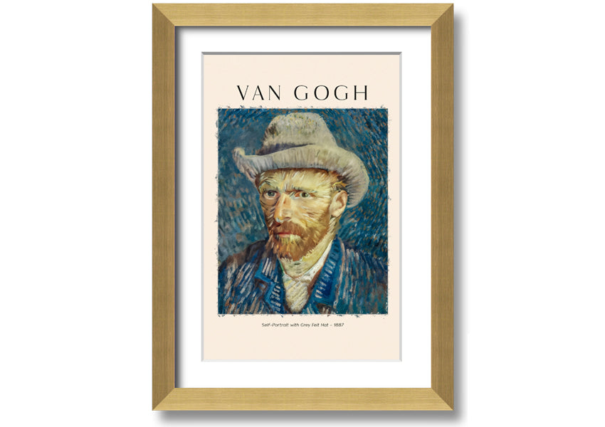 A detailed reproduction of Van Gogh's Self-Portrait With Grey Felt Hat, showcasing vibrant colors and textures on a canvas.
