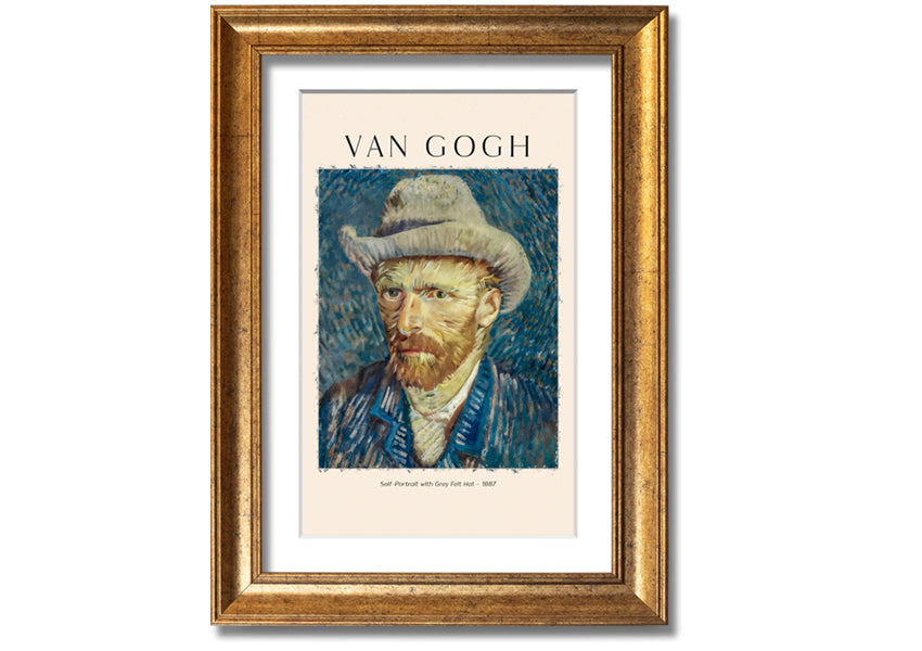 A detailed reproduction of Van Gogh's Self-Portrait With Grey Felt Hat, showcasing vibrant colors and textures on a canvas.