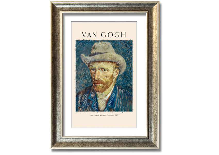 A detailed reproduction of Van Gogh's Self-Portrait With Grey Felt Hat, showcasing vibrant colors and textures on a canvas.