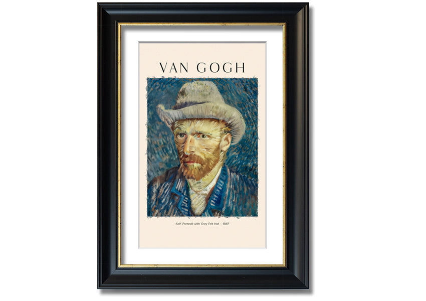 A detailed reproduction of Van Gogh's Self-Portrait With Grey Felt Hat, showcasing vibrant colors and textures on a canvas.