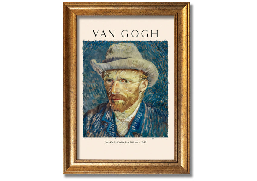 A detailed reproduction of Van Gogh's Self-Portrait With Grey Felt Hat, showcasing vibrant colors and textures on a canvas.