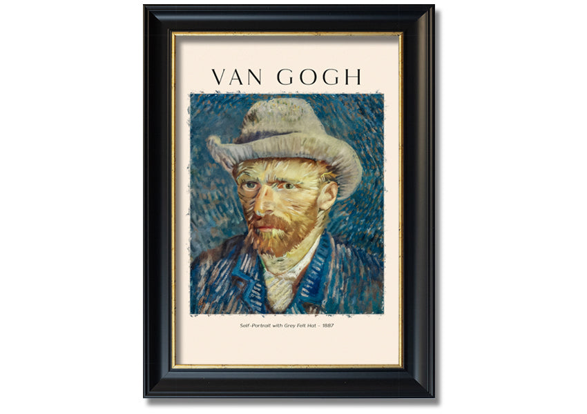 A detailed reproduction of Van Gogh's Self-Portrait With Grey Felt Hat, showcasing vibrant colors and textures on a canvas.