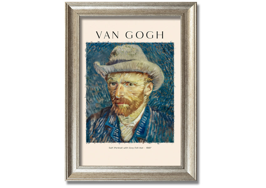 A detailed reproduction of Van Gogh's Self-Portrait With Grey Felt Hat, showcasing vibrant colors and textures on a canvas.