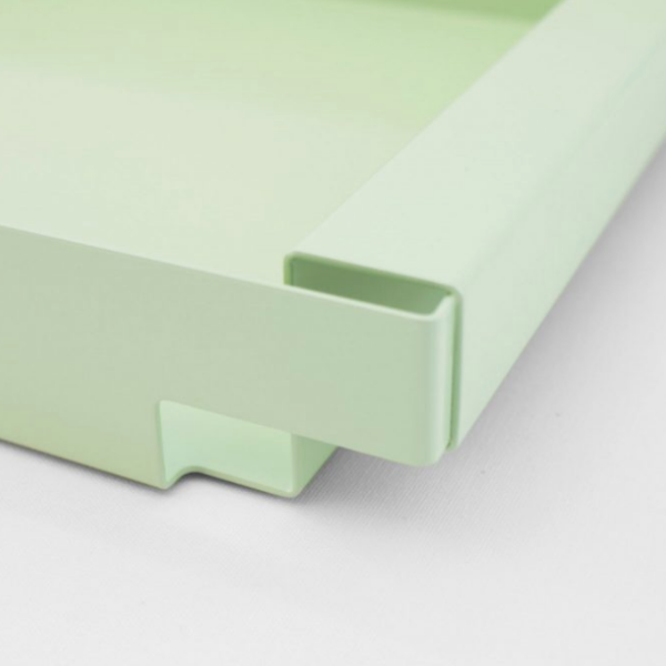 THE DEAN serving tray designed by Peter van de Water, featuring a sleek aluminum design in black or mint green.