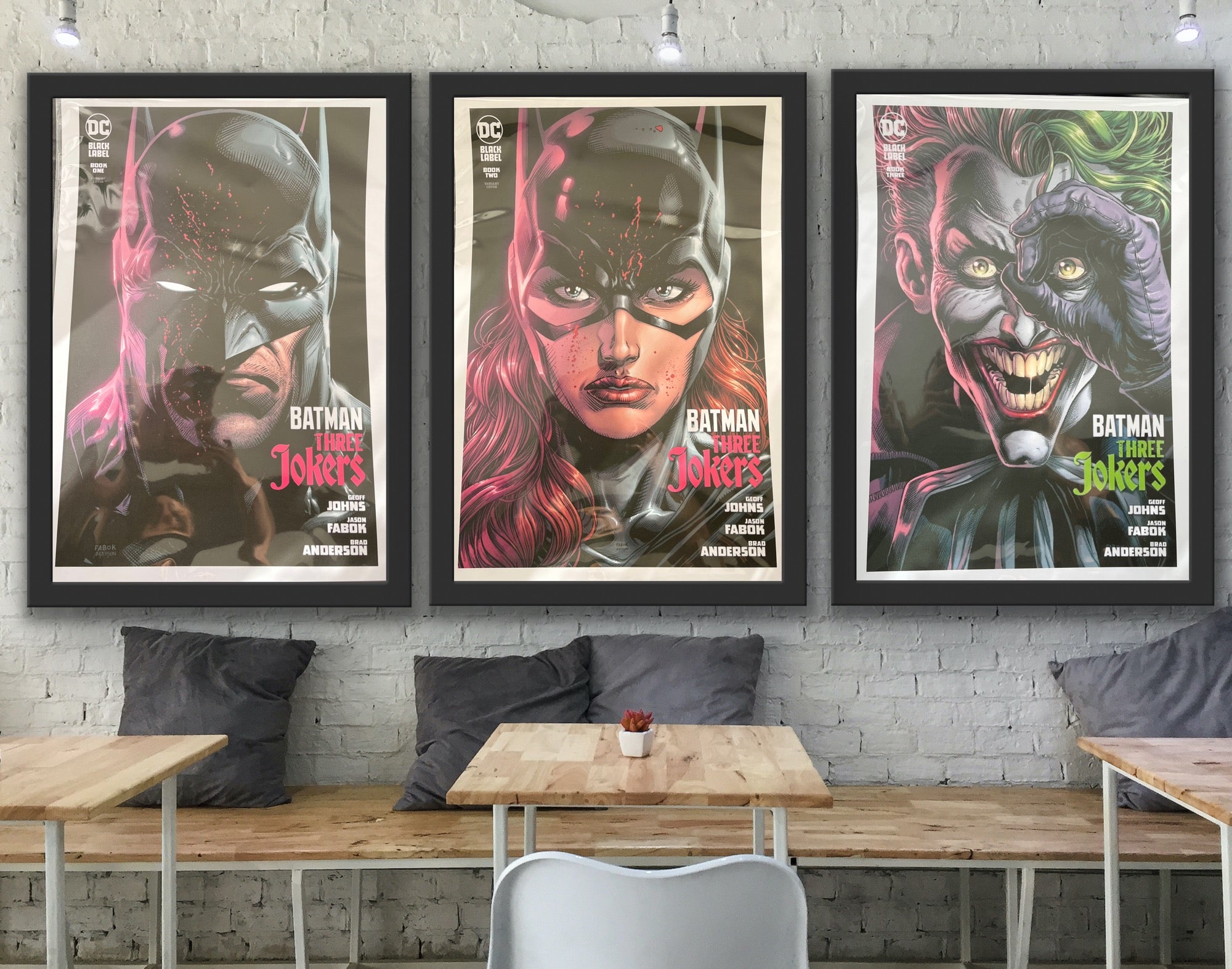 Set of 3 Joker Black Label prints featuring Batman, Catwoman, and the Joker in vibrant colors and detailed artwork.