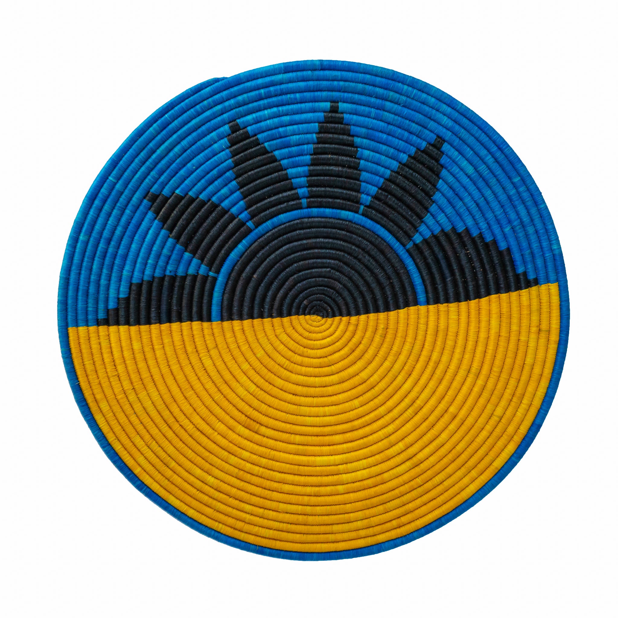 Shamba Handcrafted Eco-Friendly Wall Disc featuring authentic African weaving design in vibrant colors, perfect for home decor.