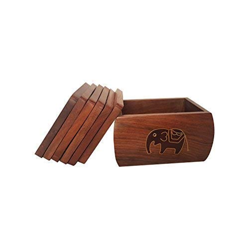 Main Sheesham Wood Black Elephant Wooden Tea Coaster for Office Desk Decor image