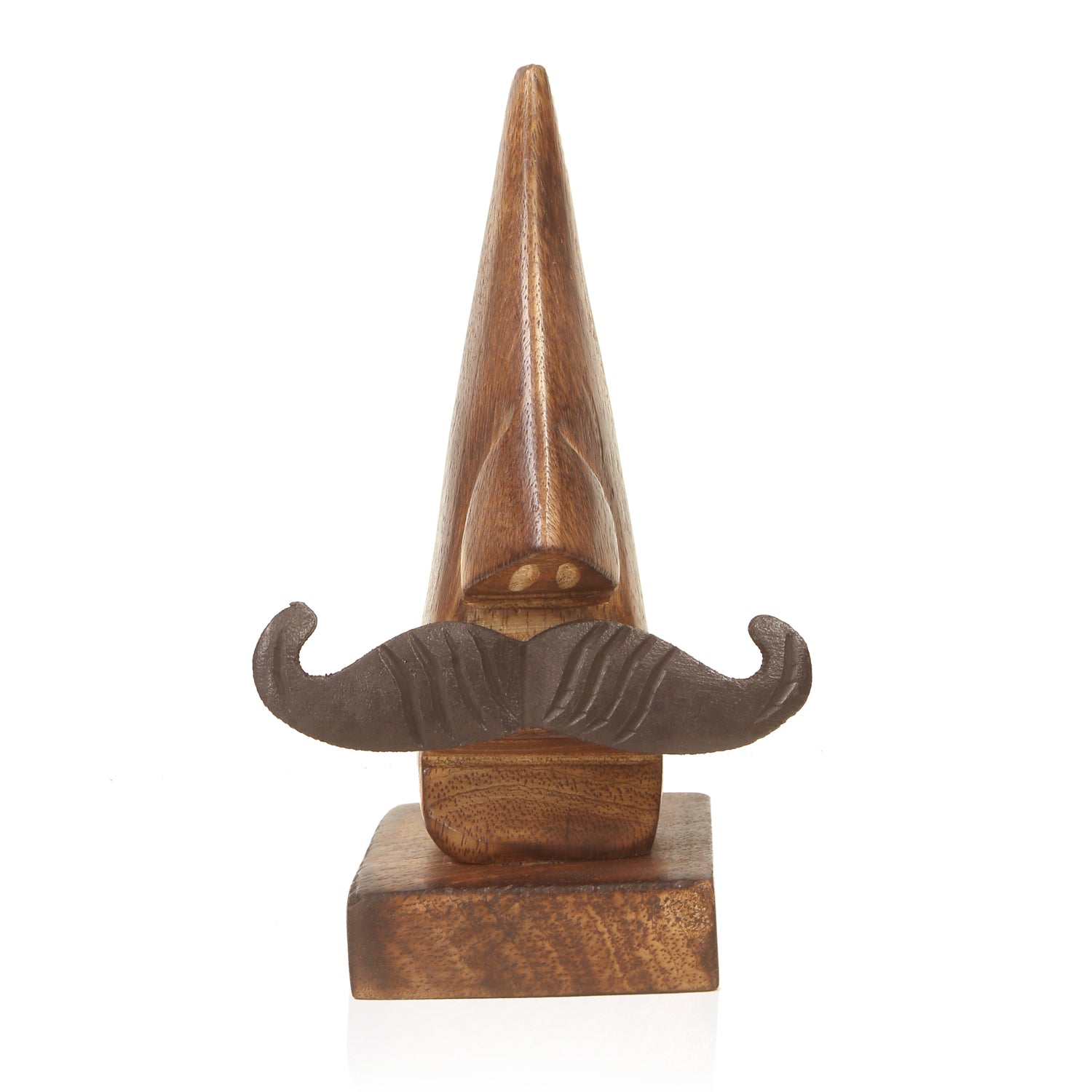 Sheesham wood eyeglass holder shaped like a nose, showcasing intricate carvings and a rich brown finish.