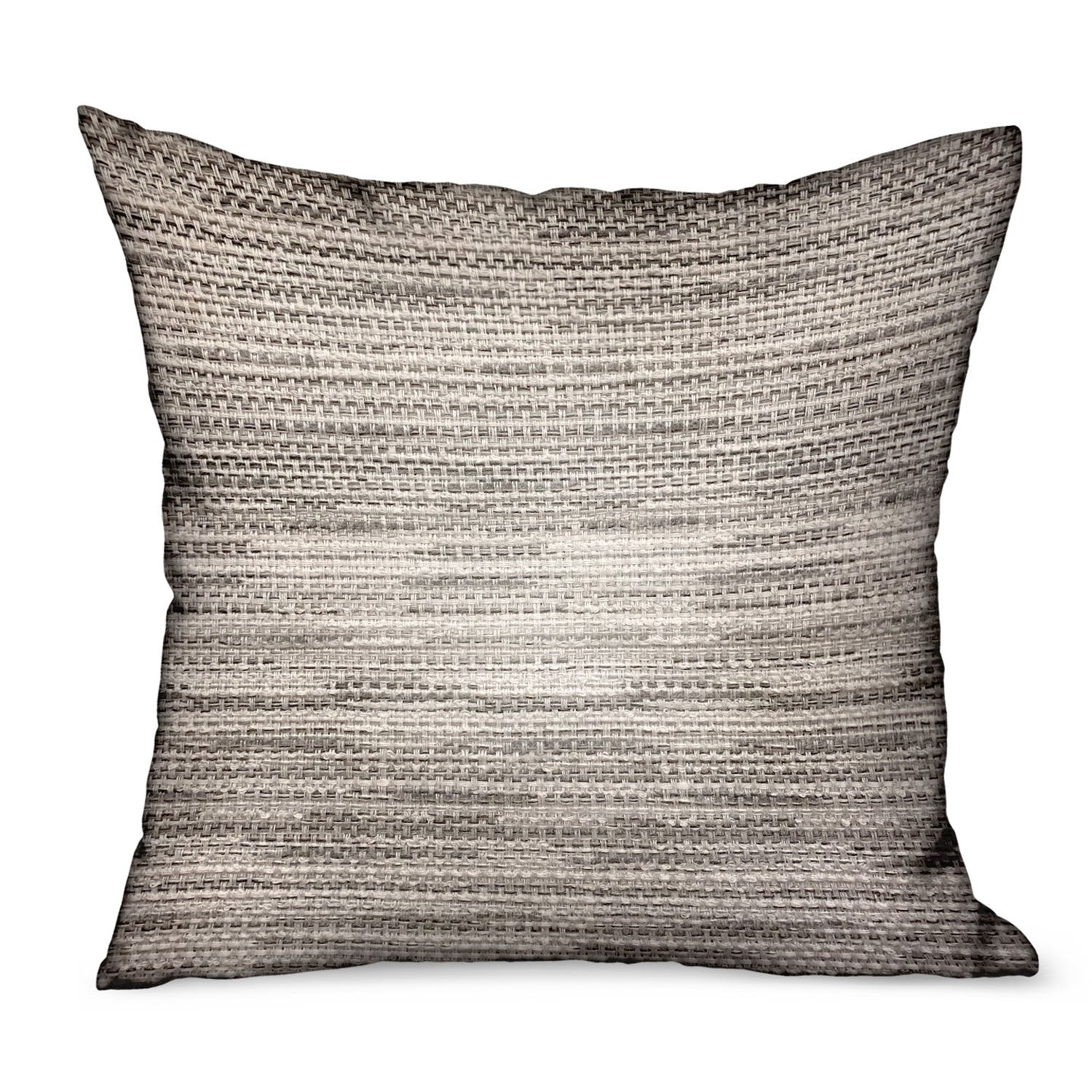 Silver Lake Weave Silver Solid Luxury Throw Pillow showcasing durable Sunbrella fabric, double-sided design, and invisible zipper closure.
