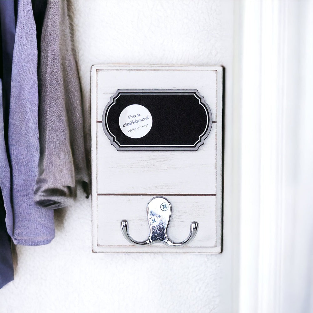 Single Hang Chalkboard with one wooden hook, featuring chalkboard labels for reminders and organization.