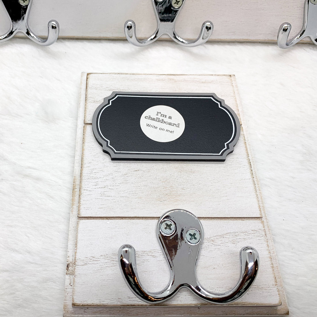 Single Hang Chalkboard with one wooden hook, featuring chalkboard labels for reminders and organization.