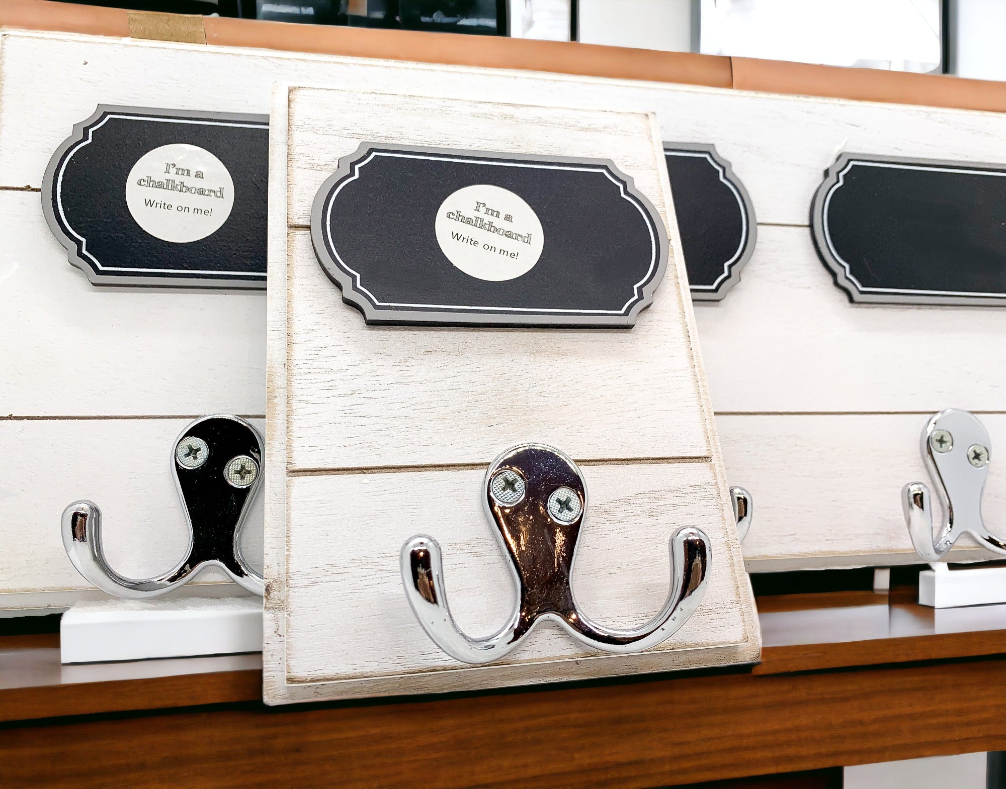 Single Hang Chalkboard with one wooden hook, featuring chalkboard labels for reminders and organization.
