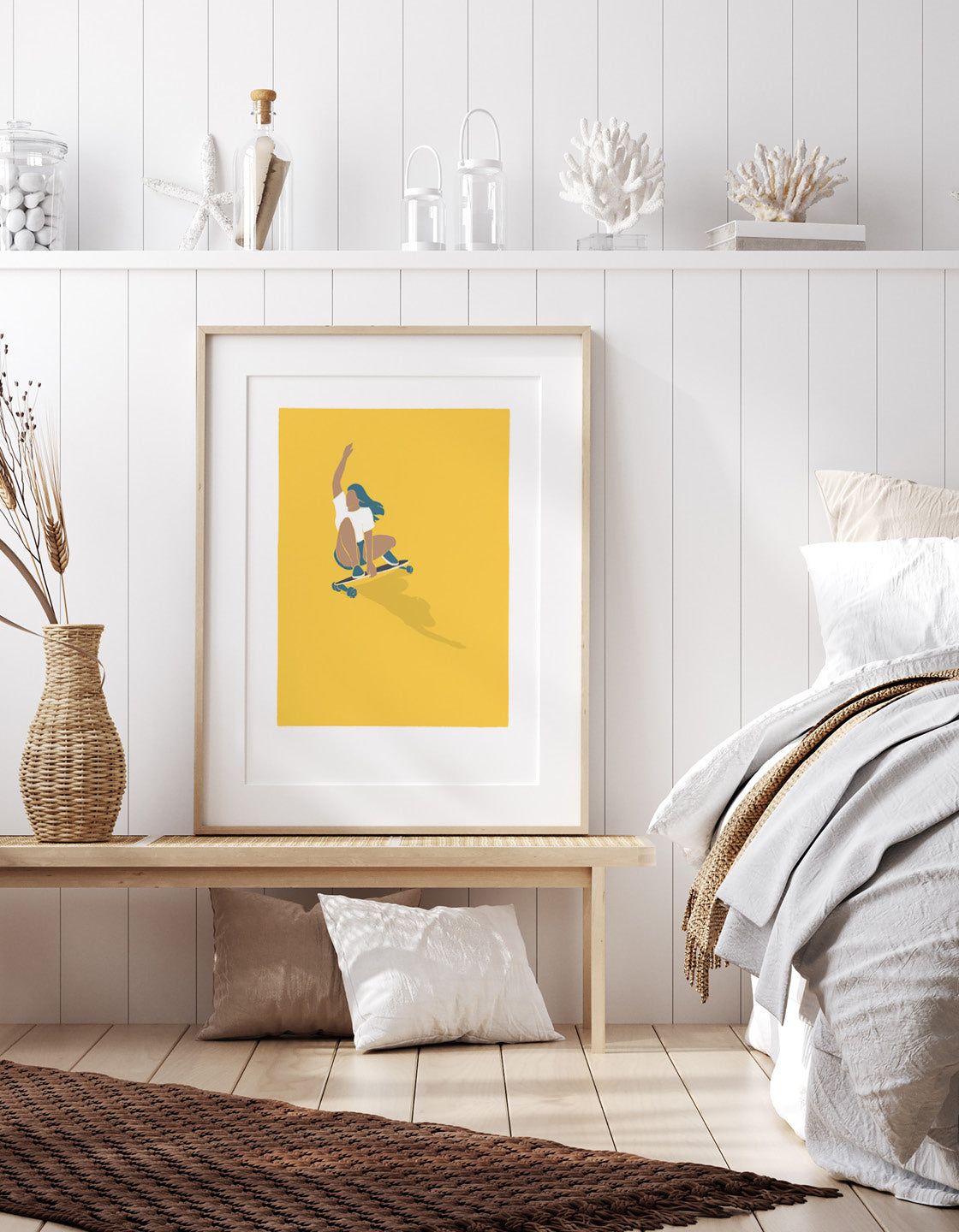 Vibrant Skater Girl III print featuring dynamic skateboarding design, perfect for wall decoration.
