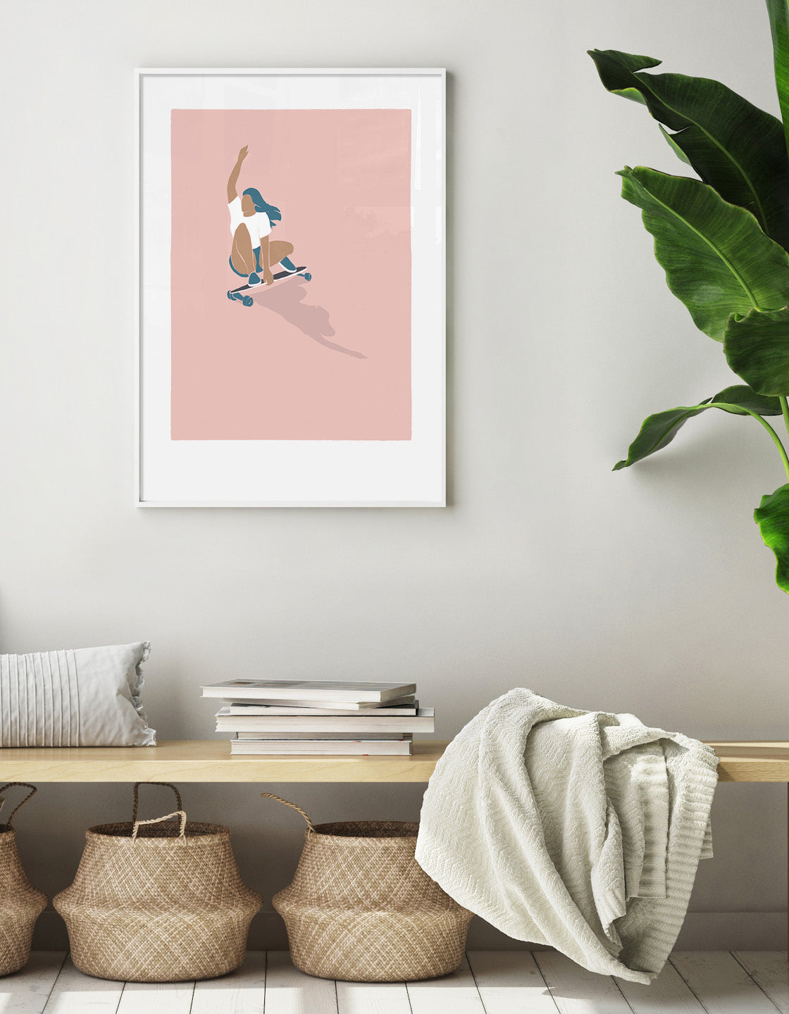 Vibrant Skater Girl III print featuring dynamic skateboarding design, perfect for wall decoration.