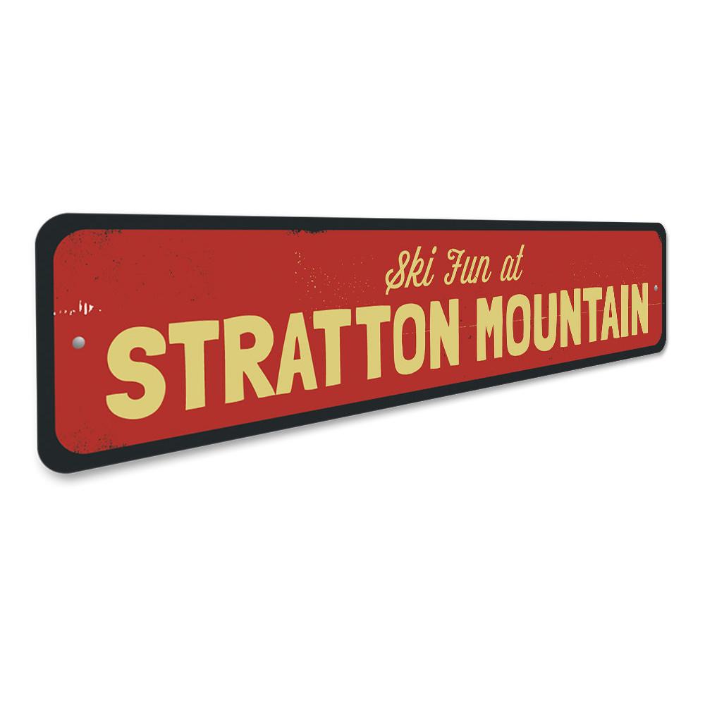 Ski Fun Sign featuring vibrant skiing graphics, made from durable aluminum, perfect for home decor.