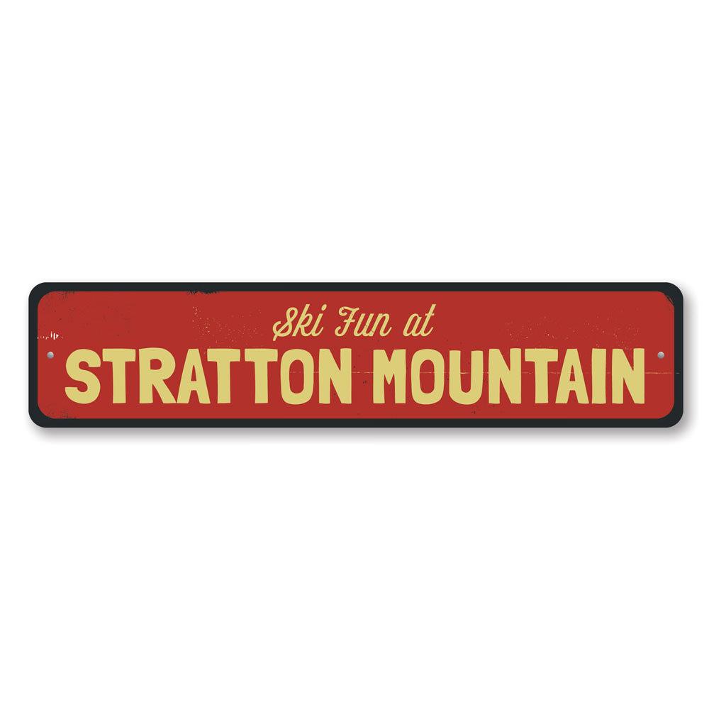 Ski Fun Sign featuring vibrant skiing graphics, made from durable aluminum, perfect for home decor.