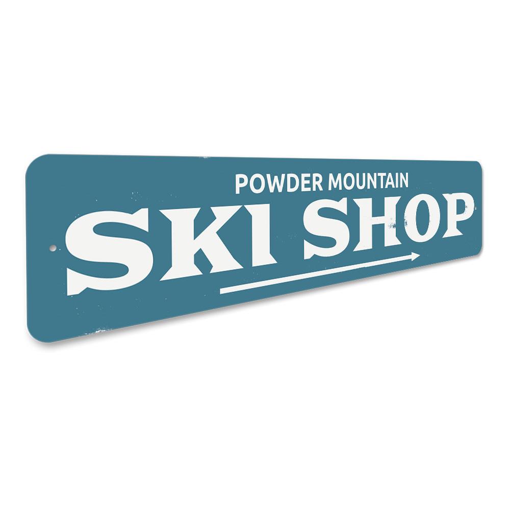 Customizable Ski Shop Directional Sign made of high-quality aluminum, featuring pre-drilled holes for easy mounting.