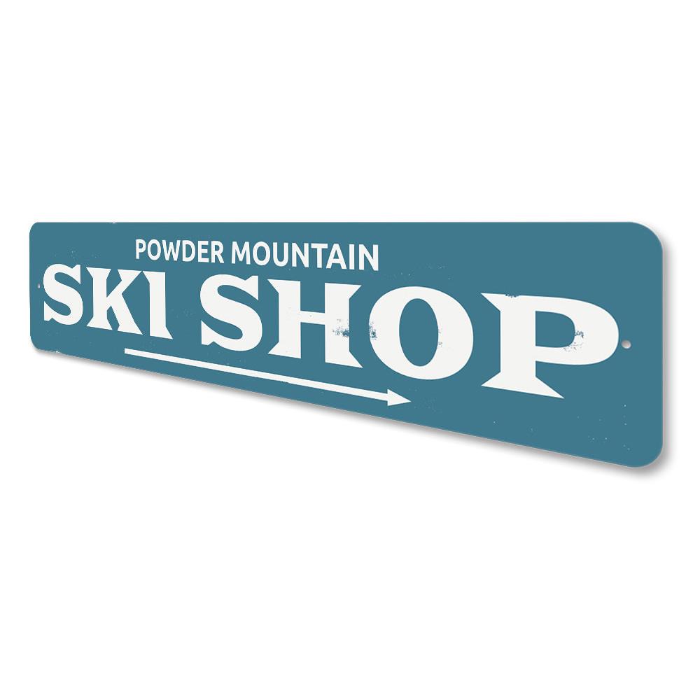 Customizable Ski Shop Directional Sign made of high-quality aluminum, featuring pre-drilled holes for easy mounting.