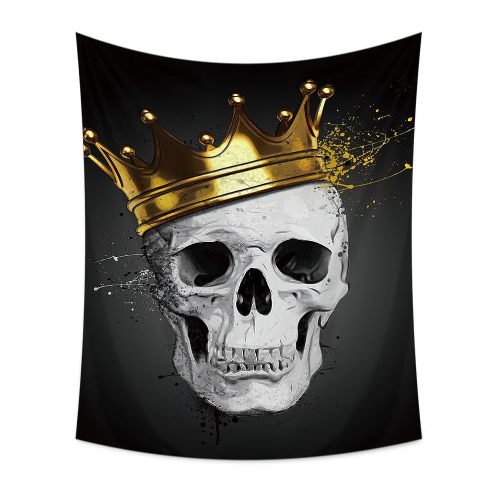 Skull King Tapestry featuring a skeleton crown design, perfect for wall hanging and home decor.