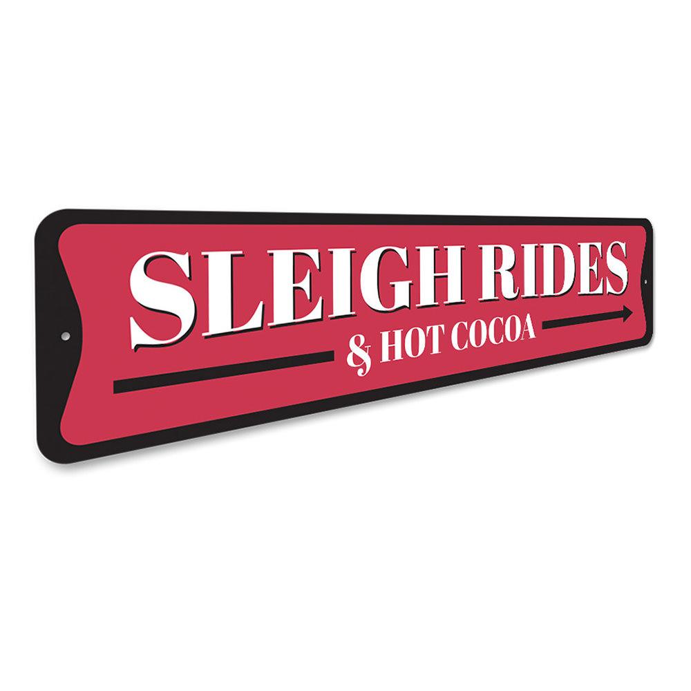 Sleigh Rides and Hot Cocoa Christmas Sign featuring festive design and vibrant colors, perfect for holiday decoration.